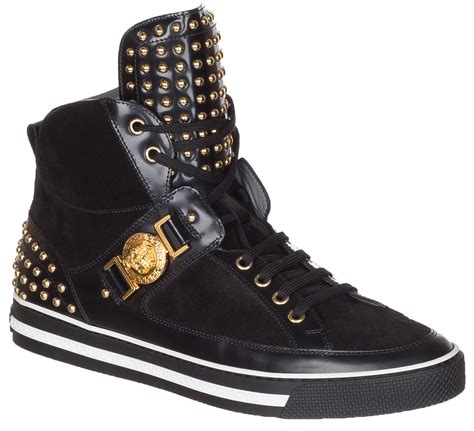 versace mens black suede leather hi top sneakers|gianni Versace athletic sneakers.